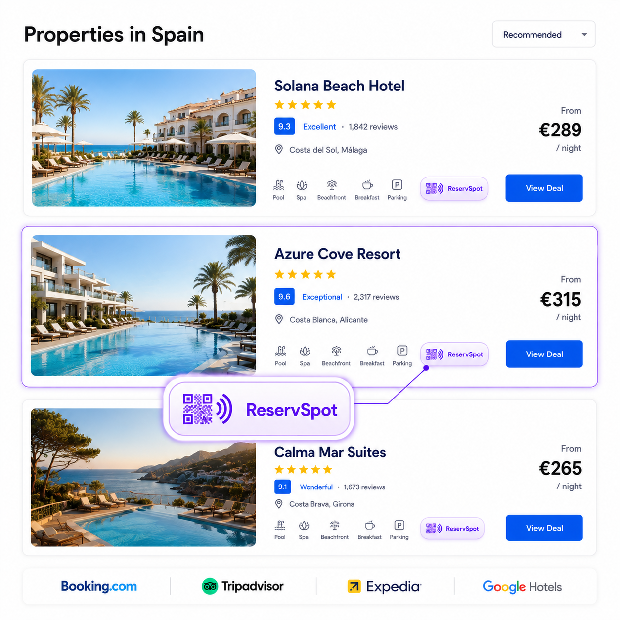 Powered by ReservSpot badge shown on hotel booking platforms