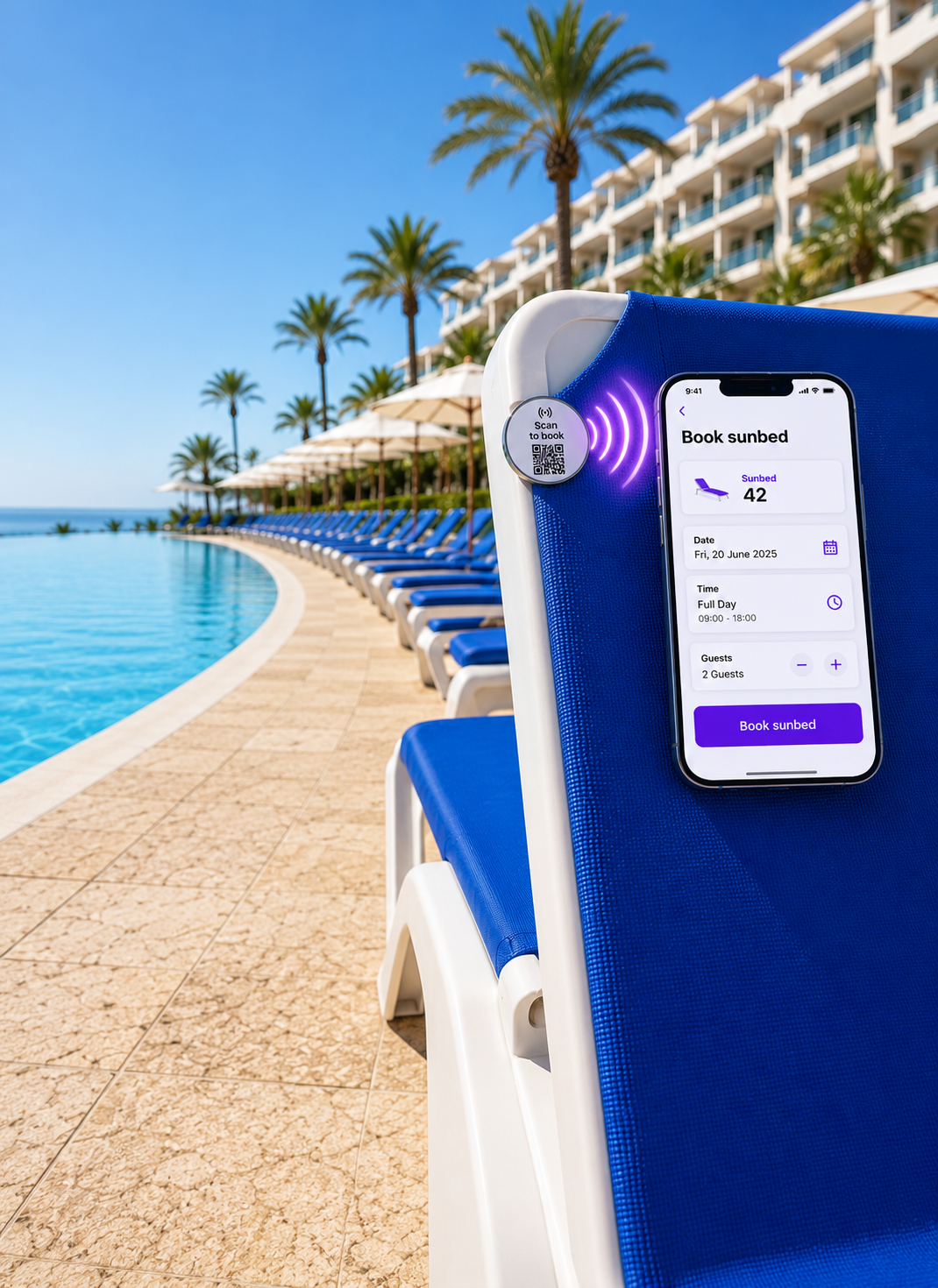 Hotel pool with sunbeds
